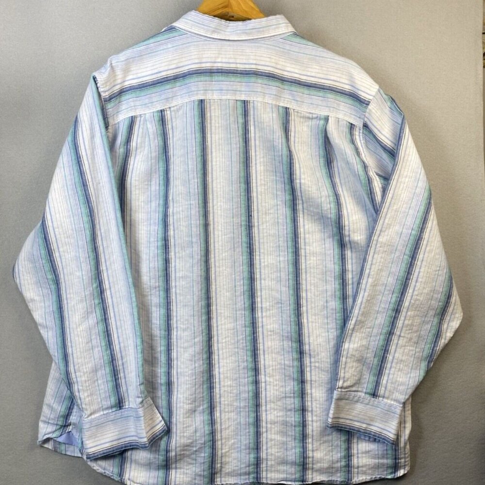 Tommy Bahama Shirt Mens XXL Light Blue Striped‎ Button Up Linen Blend Sorona 2XL - Picture 10 of 14